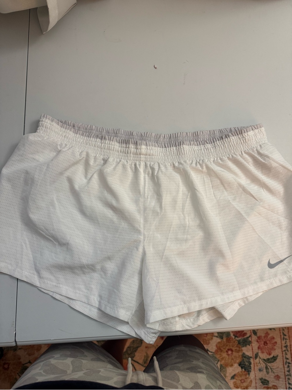 Nike Women's White Athletic Mesh Running Shorts with Swoosh
